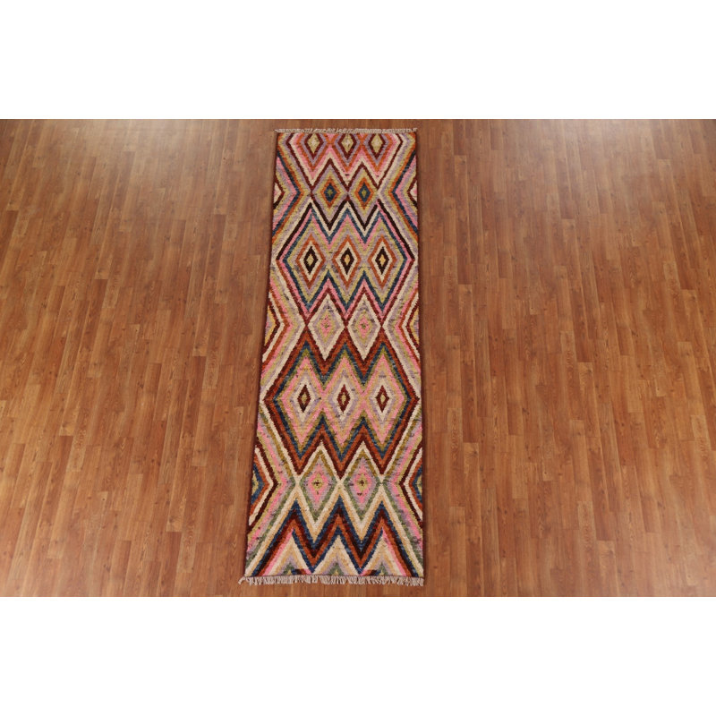 One-of-a-Kind 3'2" X 9'6" New Age Runner Wool Area Rug in Light Pink