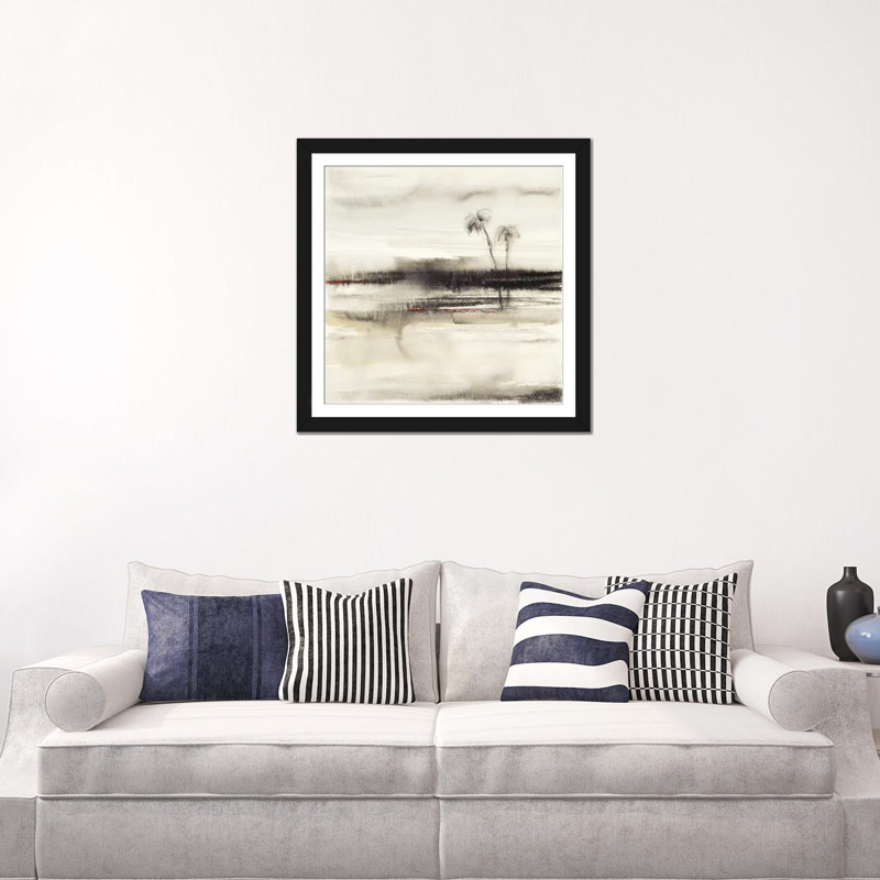 «Solstice III», reproduction sur toile, H 16 po x l 16 po x P 1 po, Papier d'art encadré noir, Blanc