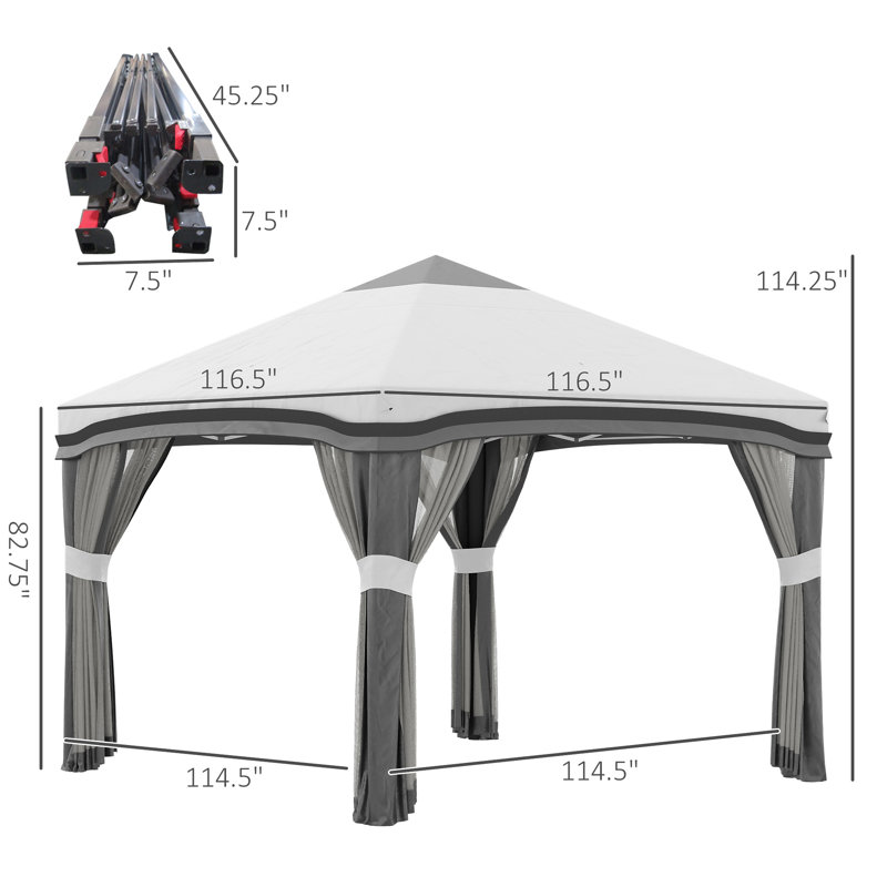 Auvent avec filet Outsunny 10 pi x 10 pi, Gris, Gris
