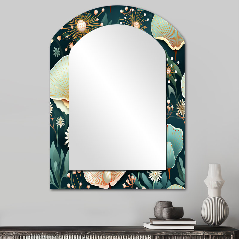 Coastal Seashells Coastal Motif - Grand miroir mural arqué sur métal, 34 po x 25 po
