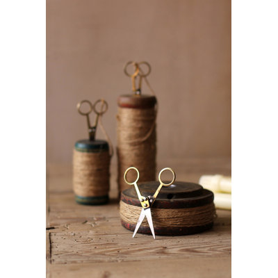  Ensemble de 3 bobines en bois avec ficelle en jute et ciseaux H 6,5 po, ensemble décoratif rétro