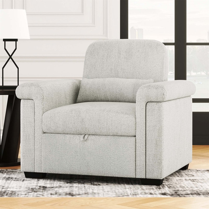 Versatile Convertible Sleeper Chair Sofa Bed with Adjustable Backrest and Pillow, Beige Fabric