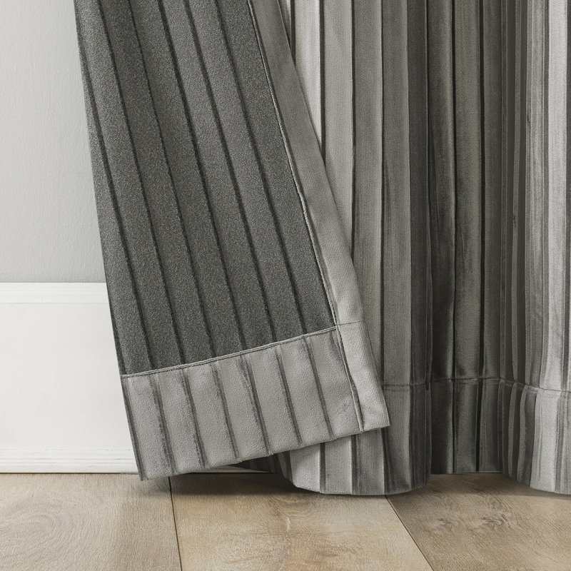 Cascade Pleated Velvet Blackout Grommet Curtain Panel, Gray, 40" W x 96" L