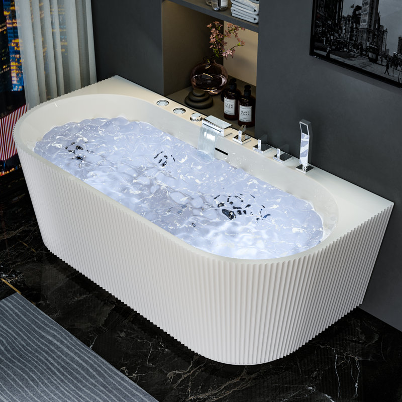 67" X 31.5" Freestanding Acrylic Soaking And Whirlpool Bathtub With Adjustable Massage Jets, 7-color Led Lights, Hot & Cold Water Control (faucet Included)