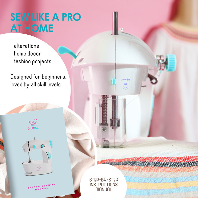 CraftBud White Portable Mini Sewing Machine Set for Kids