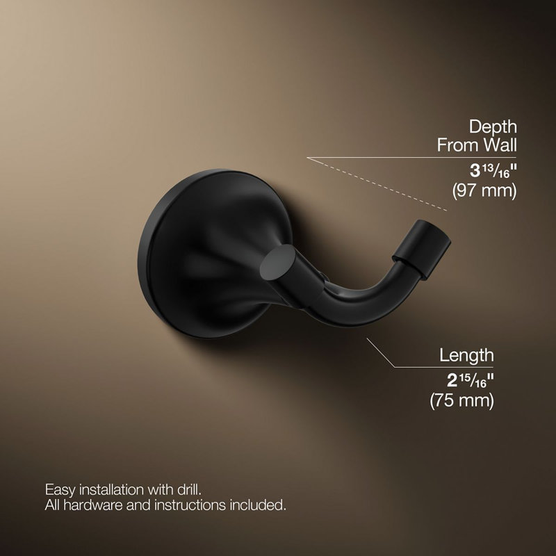 Tone Wall Mounted Robe Hook, Matte Black