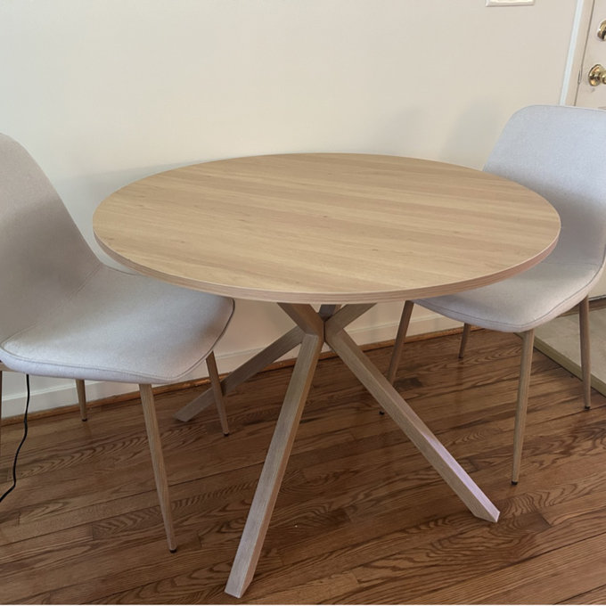 39.4" Round Wood Desktop Pedestal Dining Table With Cross Base - Oak