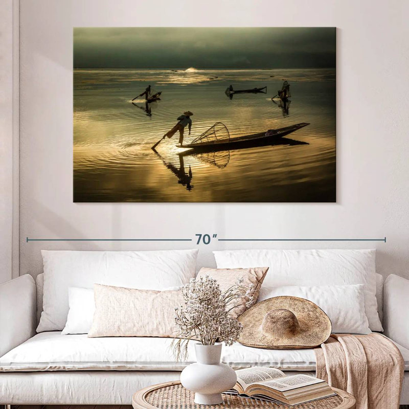 Pêcheurs du lac Senne Inle en Burma, H 34 po x l 51 po