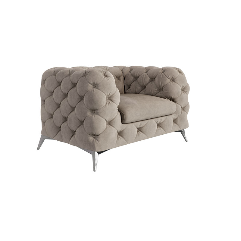 Chesterfield Armchair  with Silver Metal Legs, Dark Cream