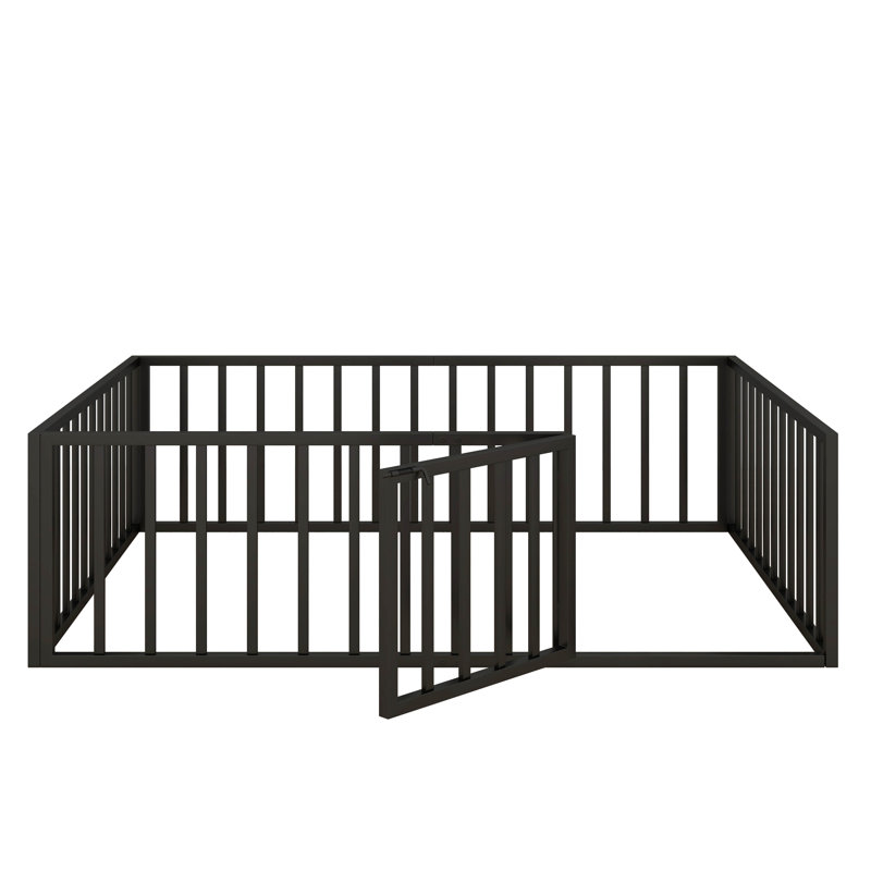 Structure de lit en métal avec clôture et porte Diocles, Double, Noir