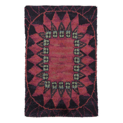 Vintage Swedish Rya Rug, Magenta Starburst With Geometric Medallion - Rug & Kilim