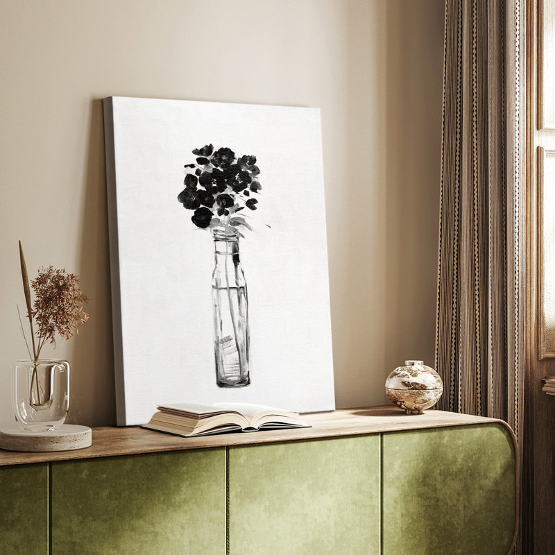 Noir et blanc sophistiqué à motif floral I - galerie Cavas sur mesure, H 12 po x l 8 po
