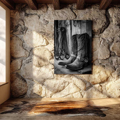 Cowboy Boots with Spurs Canvas Art, Rustic Western Wall Decor, Texas Ranch Home Print