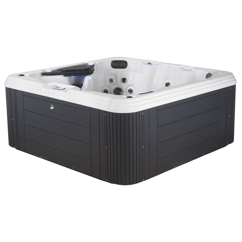 Sterling Silver and Grey 6-Person Square Hot Tub with 90 Jets