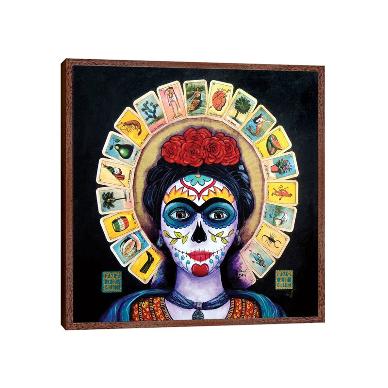 Frida Loteria 1 Piece Painting on Canvas, 66.04cm H x 66.04cm W x 3.81cm D, Classic Brown Wood Framed