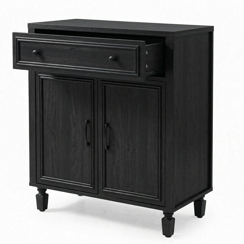 Retro Sideboard with Drawer and Double Doors Storage Cabinet for Living Room, Kitchen, or Entryway, Black