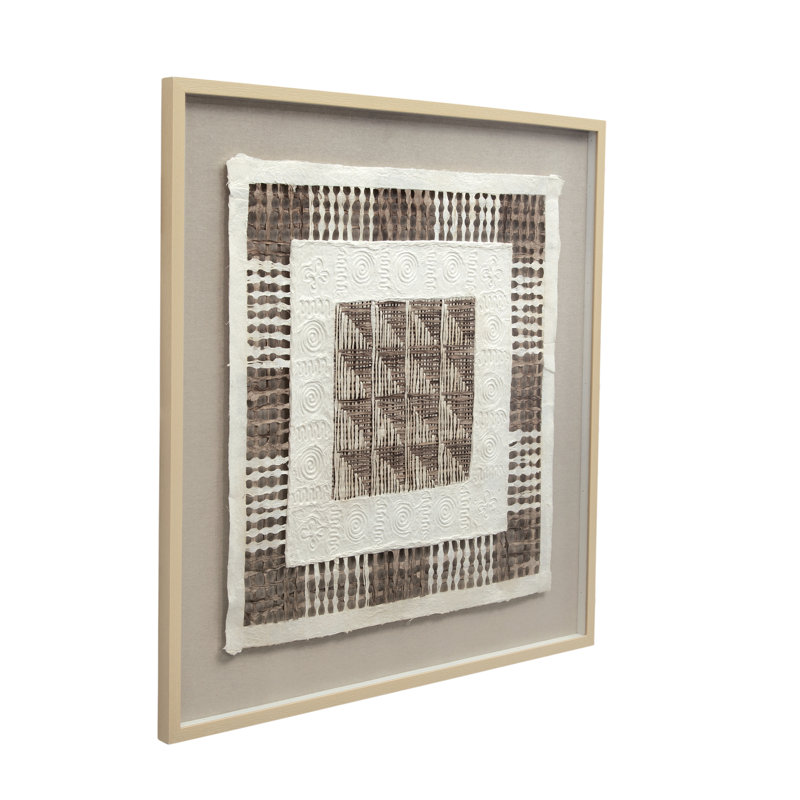 Taughtrope Wall Art – Layered Rice Paper in Neutral Shadowbox Frame