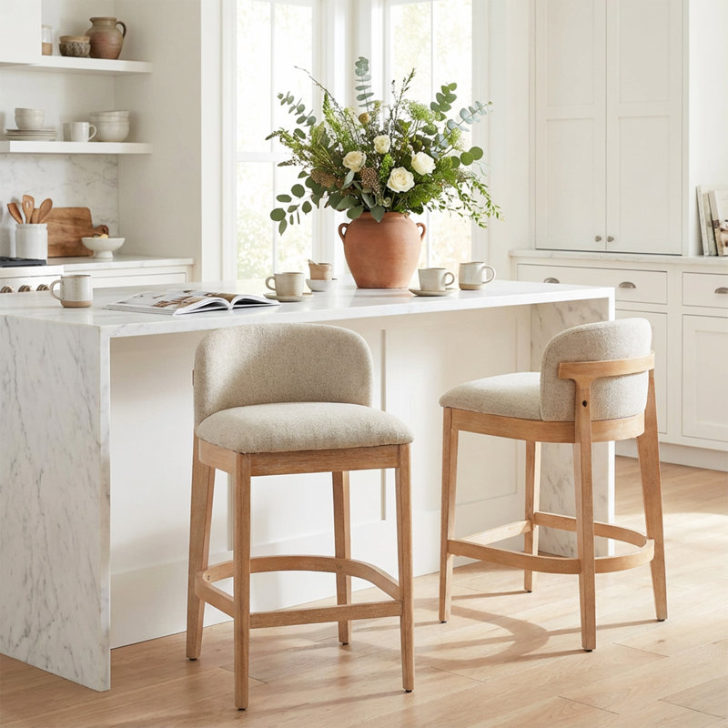 Tabouret de comptoir Harlow, Siège beige / structure naturelle, 2