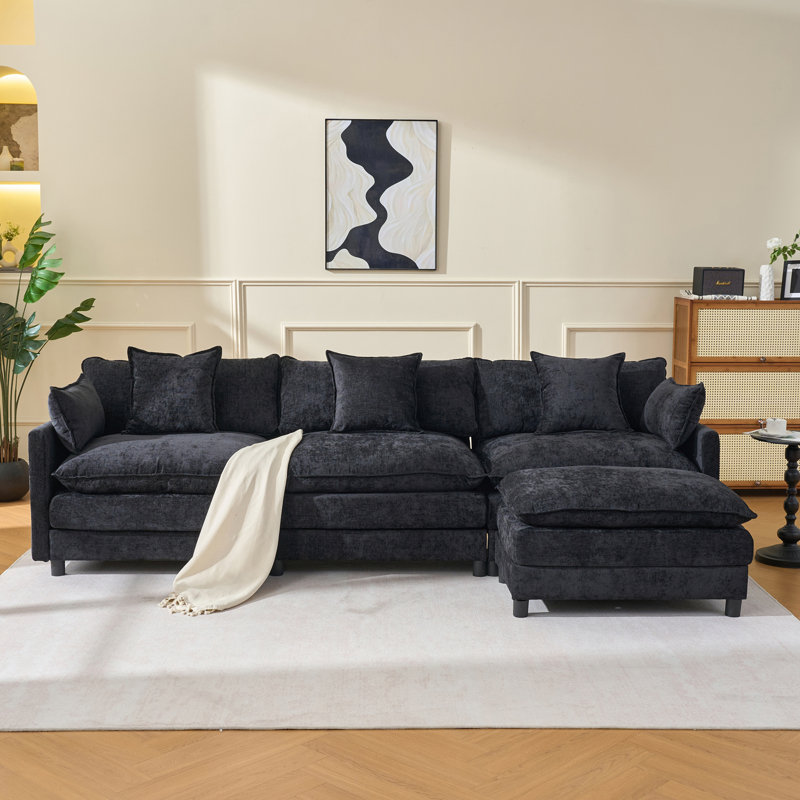 Canapé modulaire modulaire en L 108 po avec repose-pieds en chenille de 108 po pour salon et chambre à coucher