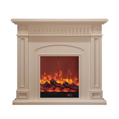 Beige Solid Wood Electric Fireplace