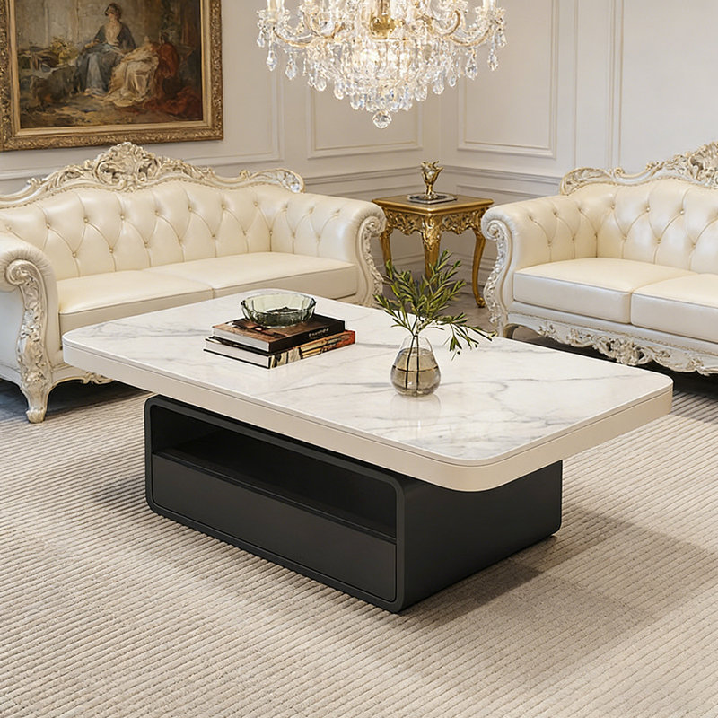Table basse de luxe à plateau de rangement en ardoise, 47.24, Blanc, Noir
