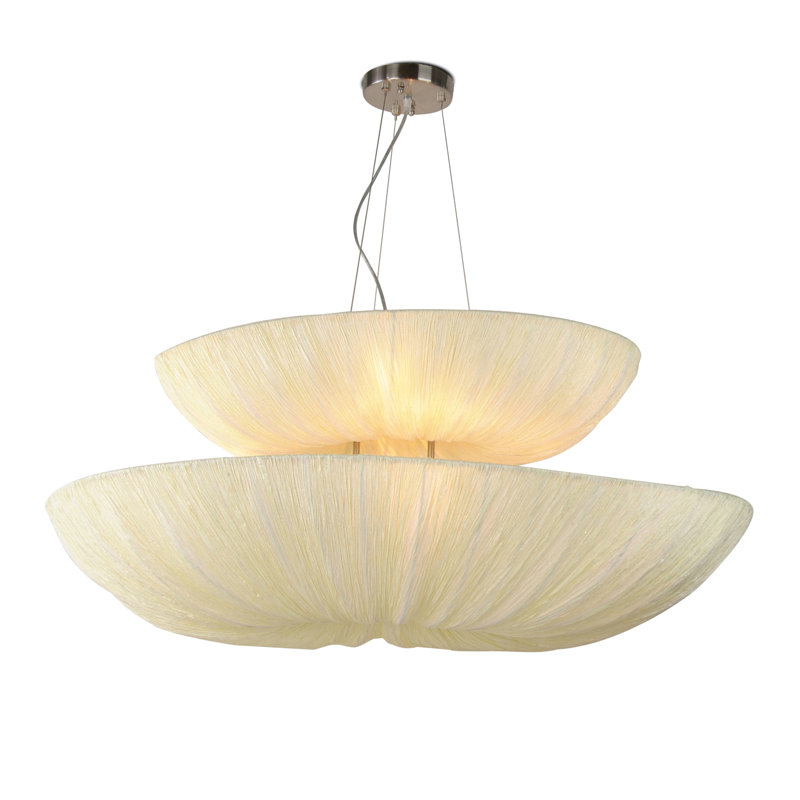 Lustre 8 lumières à 2 niveaux en tissu blanc