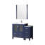 Bleu marine 42 po Meuble-lavabo large avec rangement latéral, robinet, comptoir en céramique blanche et armoire de salle de bain murale pleine grandeur à miroir 28 po, robinet en acier inoxydable-1172045585