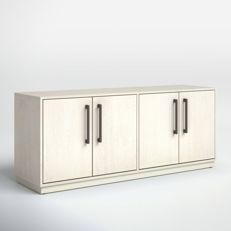 Mallory 58'' White Washed Oak Veneer Modern TV Stand with Cabinet