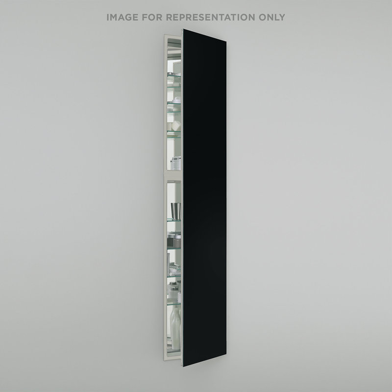 M Series Recessed Framed 1 Door Medicine Cabinet with 7 Adjustable Shelves and LED Lighting, Right, Black, 70" x 15.25" x 4"