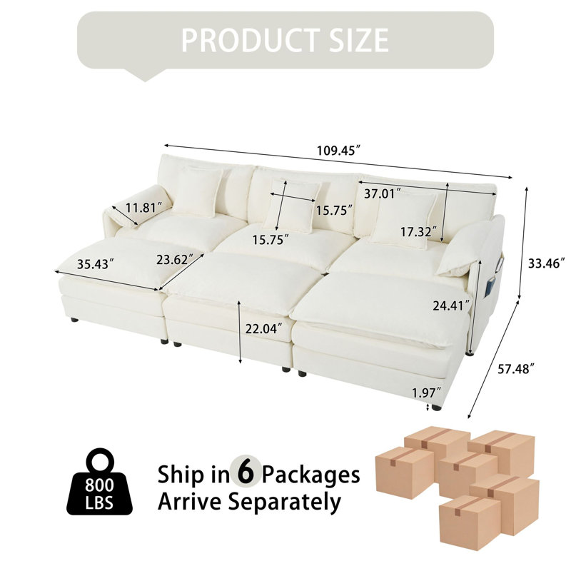 Spacious Modular Chenille Sofa, Modern Design With Ottomans For Home