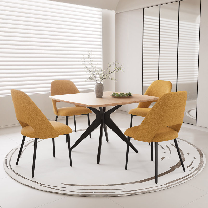 45.3" W 4-Person Square Solid and Manufactured Wood Dining Table with Metal Legs, Natural