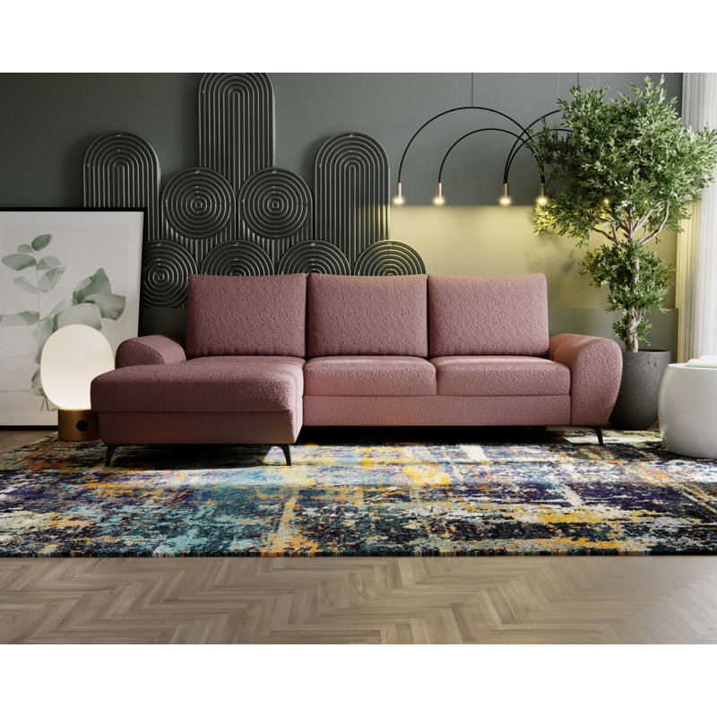 3 Seater Sofa Bed, Pink, Left Hand Facing
