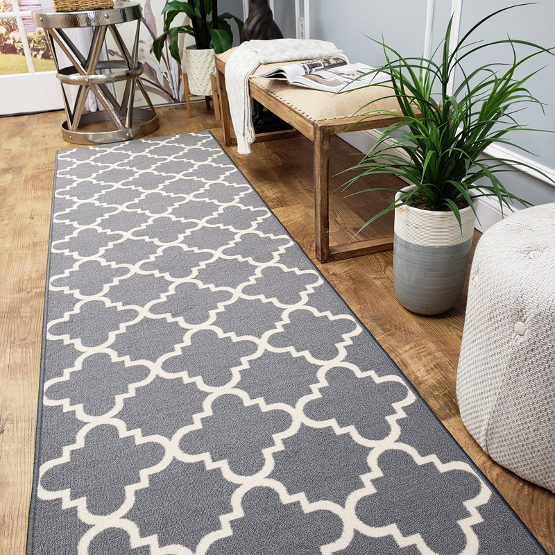 Tapis gris à motif géométrique Hinman, Rectangle 3 pi 3 po x 5 pi