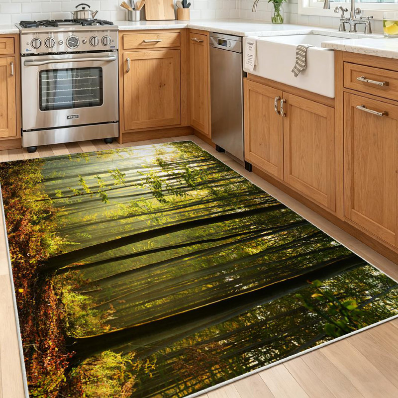Clear Morning Forest Trees Autumn Beautiful Birch Branch Bright Brown Machine Washable Indoor Area Rug, Rectangle 55" x 79"