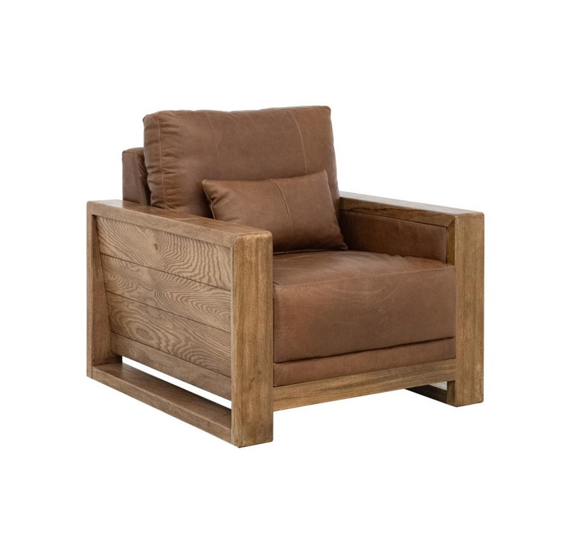 Fauteuil d'appoint rembourré en cuir véritable Gilkey