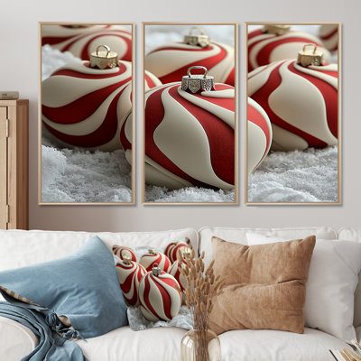 Ensemble de décoration murale rouge et blanche «Christmas Peppermint Swirl I» - Noël