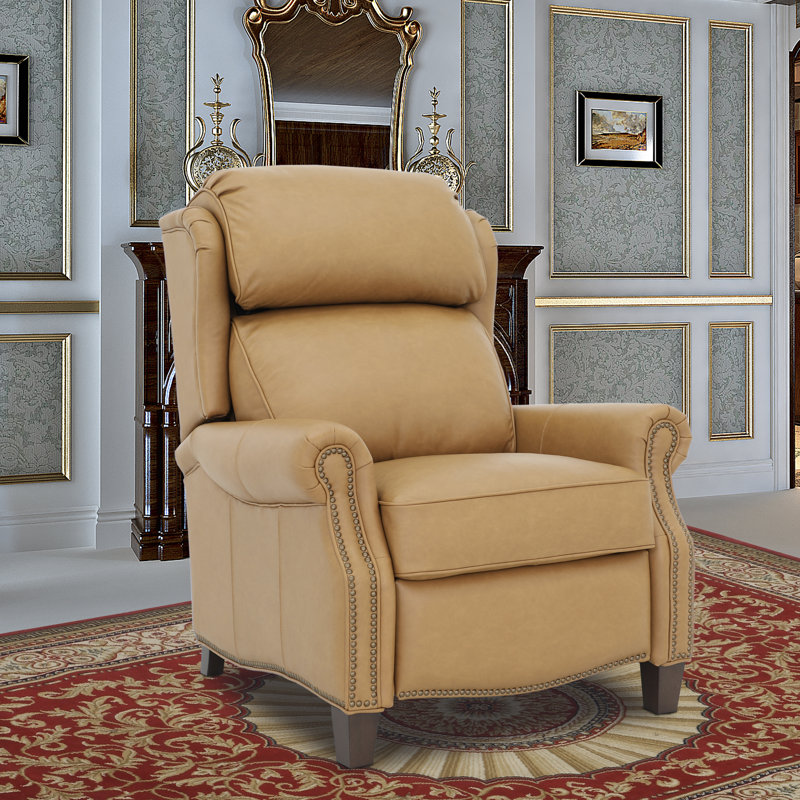 Foxton 35" Wide Genuine Leather Manual Club Recliner, Brown Genuine Leather