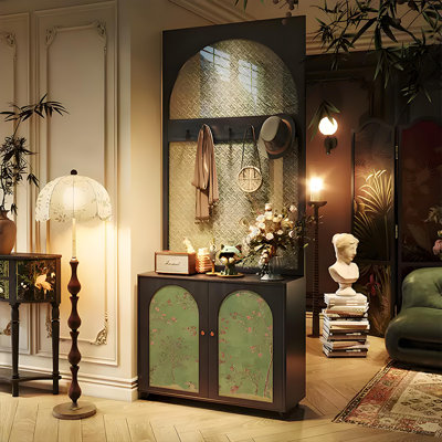 39.37"Black Solid Wood Walnut With a Partition Entryway Cabinet