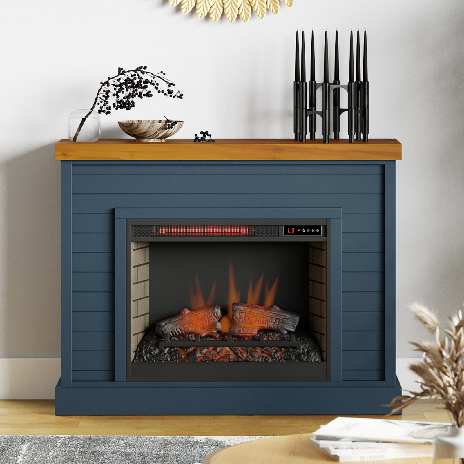 Rimma 48 inch Electric Fireplace, Denim/Whiskey
