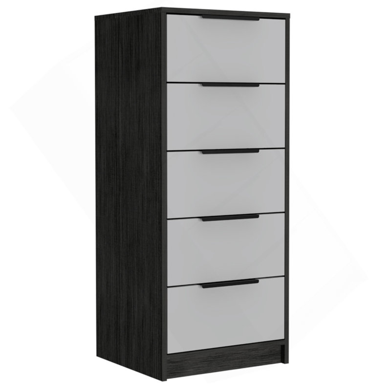 Commode verticale H 42 po, 5 tiroirs, commode verticale / chêne fumé, Blanc