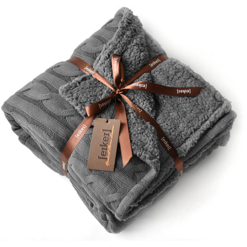 Cable Knit Throw Blanket, Charcoal Gray, 55" x 70"