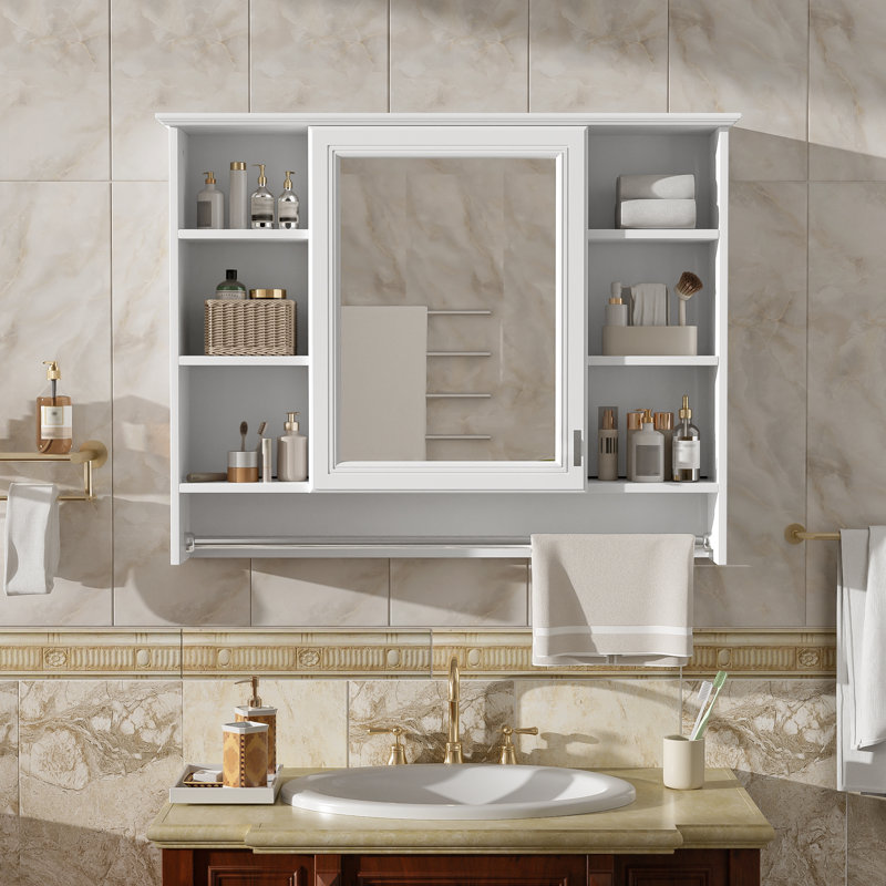 Armoire à pharmacie murale 3-en-1 Roomfitter 36 po, rangement miroir avec tablette réglable et portes à fermeture douce, blanc