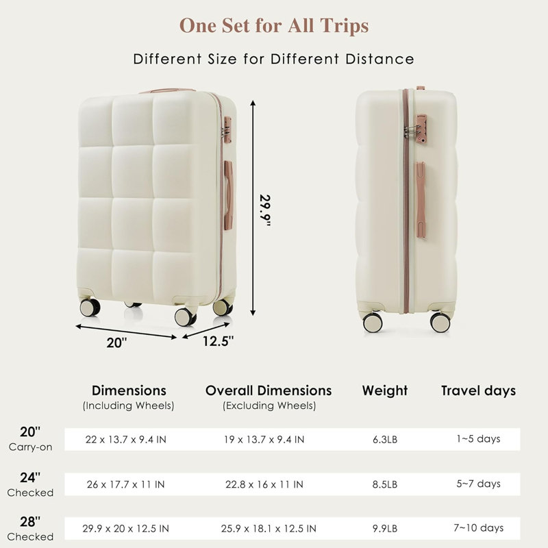 Ensemble de 3 valises rigides en ABS blanc