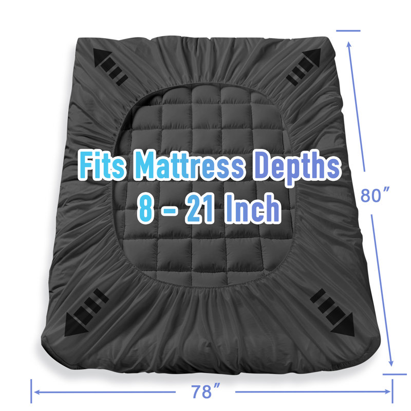 Crotty 350g Filled Checkerboard Pattern Mattress Topper, King, Grey
