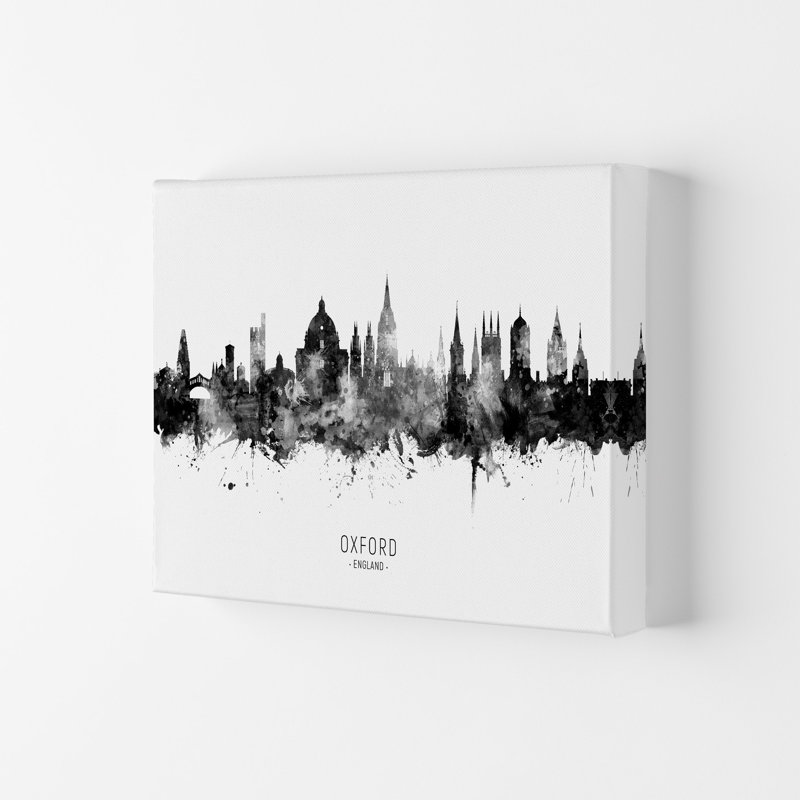 Oxford England Skyline Black White City Name by Michael Tompsett - Print, 42cm H x 59.4cm W x 4cm D, Wrapped Canvas