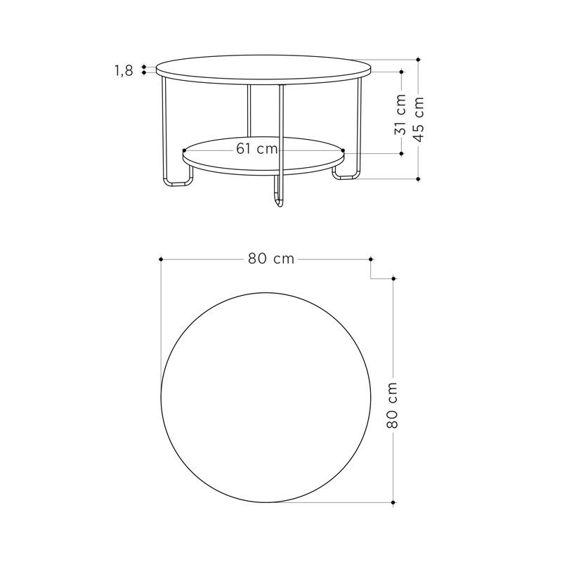 Corro Round Coffee Table with Storage Shelf, Oak Wood/Black