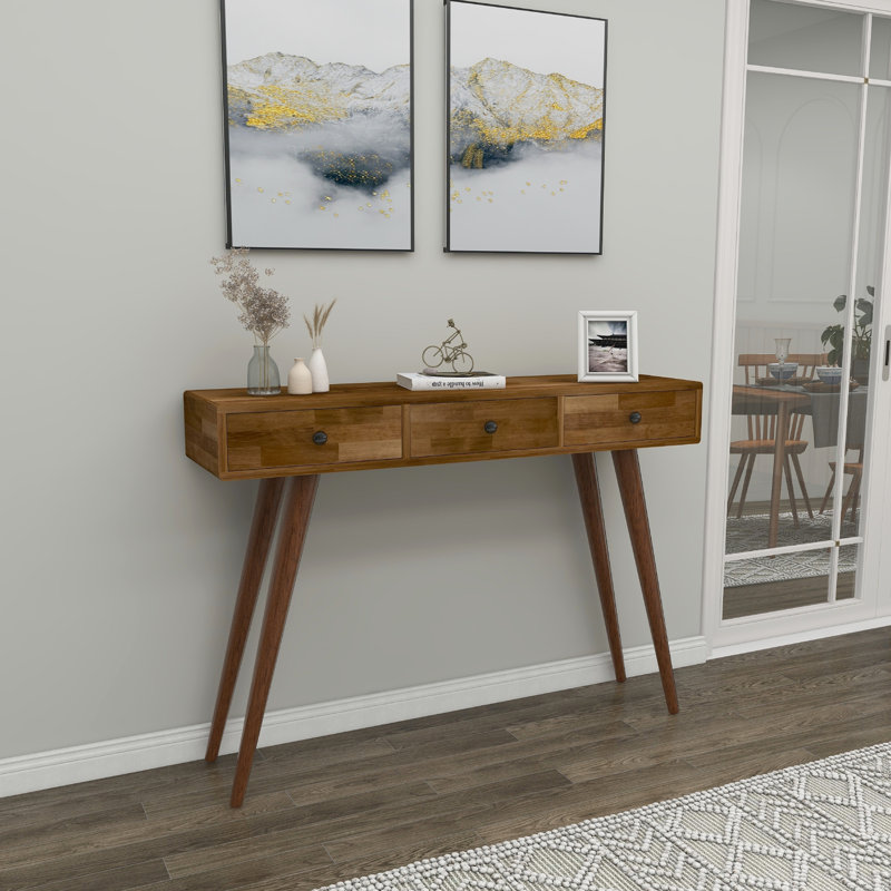 Console Table 110Cm Pine Solid Wood Ashwini, Walnut