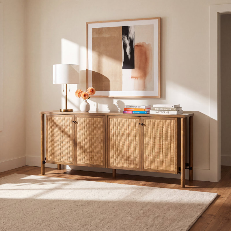 Abbey 74'' Solid Wood Sideboard, Taupe Cane