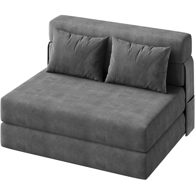 Folding Sofa Bed, 4-in-1 Convertible Sleeper Chair with 2 Pillows, Futon Couch Bed with Back Support, Portable Fold Out Chair Bed Comfy Floor Sofa Lounge for Living Room Bedroom, Twin