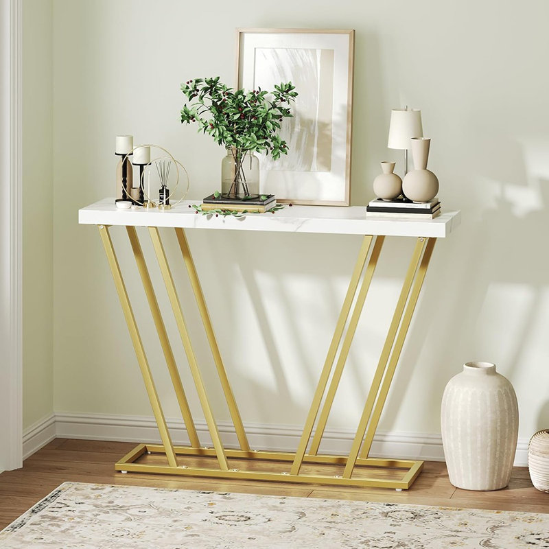 Console Table, Modern Entryway Table With Geometric Metal L...